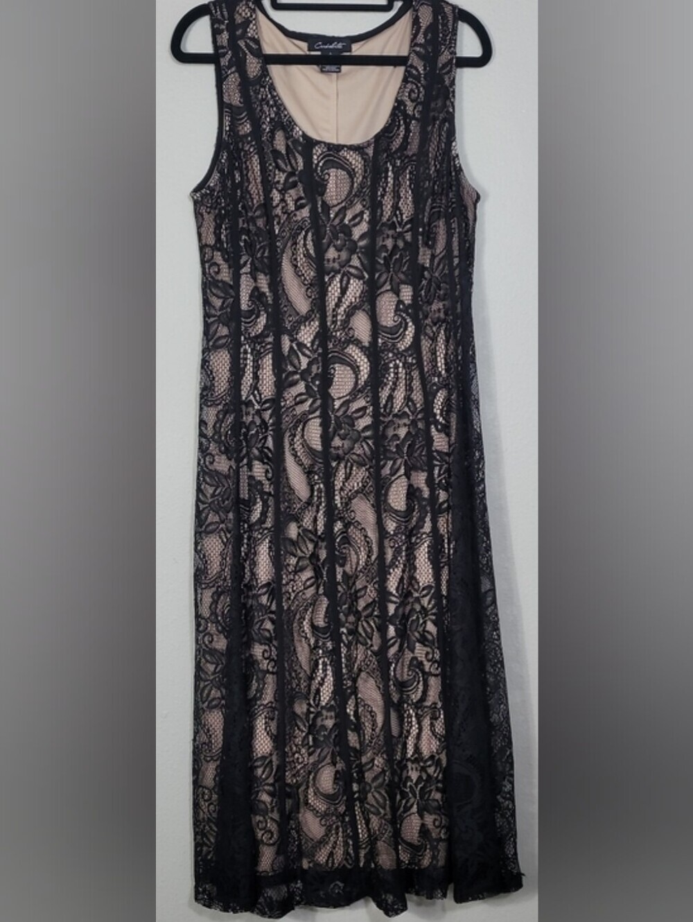 Vintage Candalite Lace Maxi Dress Size Large Black Cocktail Evening Witchy